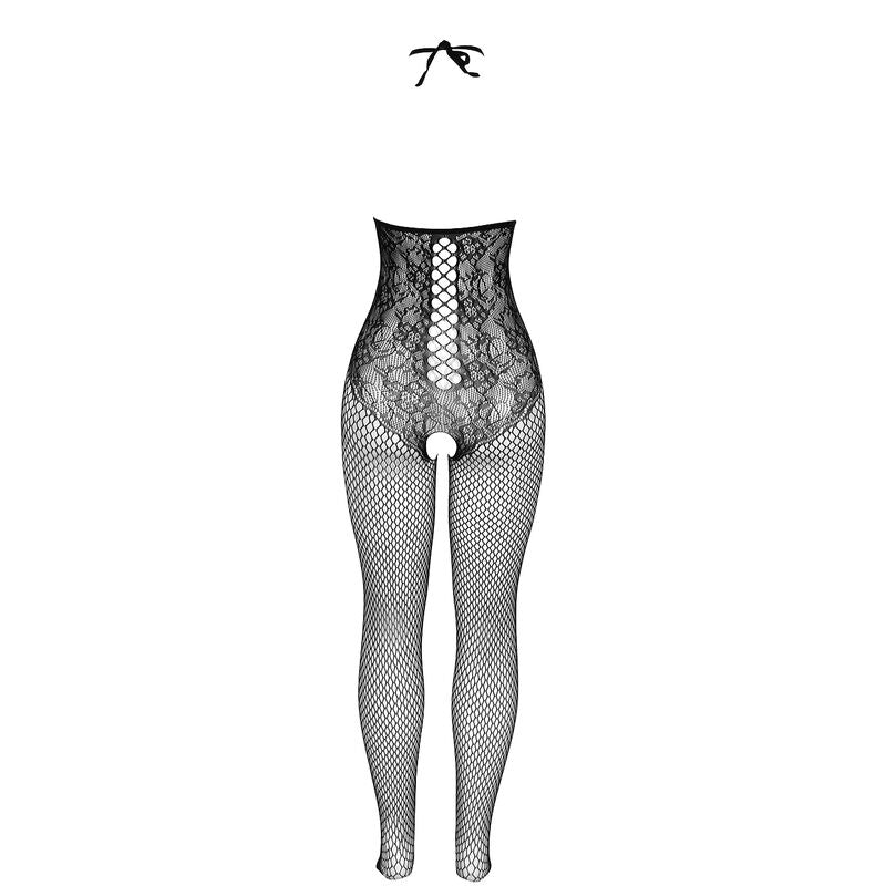 SUBBLIME – Offenes Netz-Bodystocking mit Neckholder in Schwarz, Einheitsgrösse