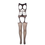 SUBBLIME – Schrittfreies Netz-Bodystocking mit Cups und offenen Schultern in Schwarz, Einheitsgrösse