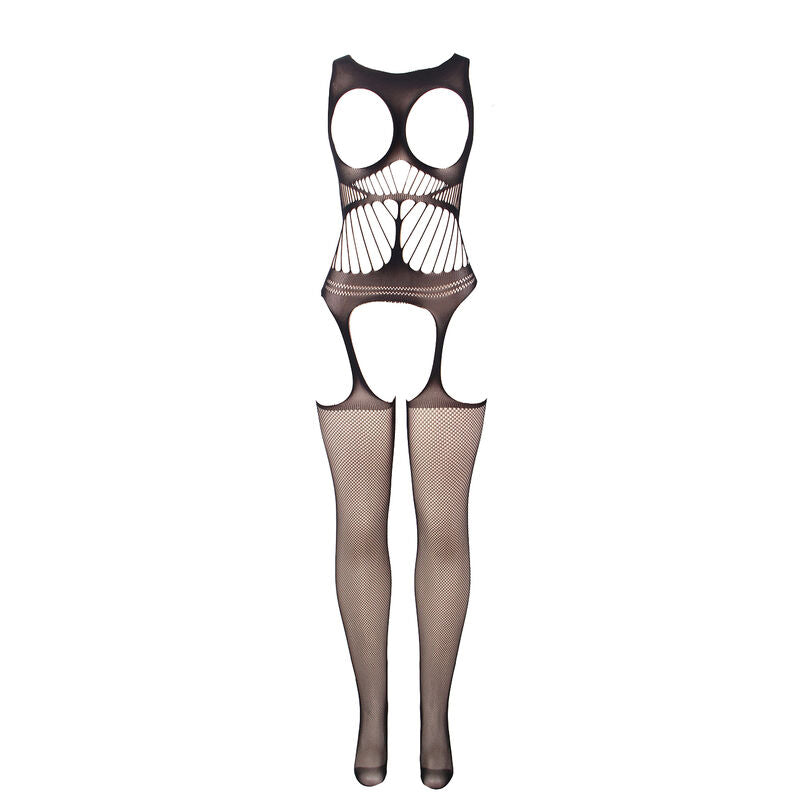 SUBBLIME – Schrittfreies Netz-Bodystocking mit Cups und offenen Schultern in Schwarz, Einheitsgrösse