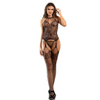 SUBBLIME – Schrittfreies Netz-Bodystocking mit Blumendetails und Neckholder, Einheitsgrösse