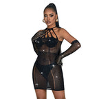 SUBBLIME – Netzkleid mit Strasssteinen in Schwarz, Einheitsgrösse