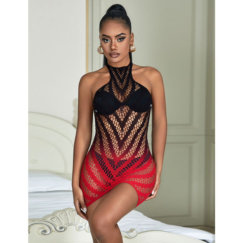 SUBBLIME – 952242 VESTITO ELASTICO A RETE DEGRADATA ROSSO E NERO TAGLIA UNICA