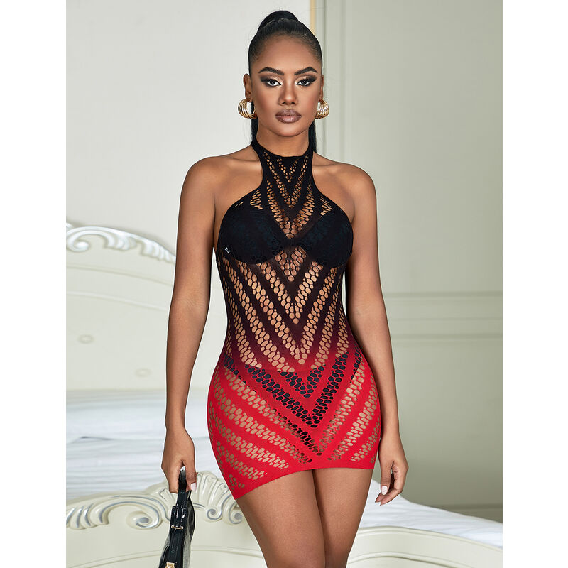 SUBBLIME – 952242 VESTITO ELASTICO A RETE DEGRADATA ROSSO E NERO TAGLIA UNICA