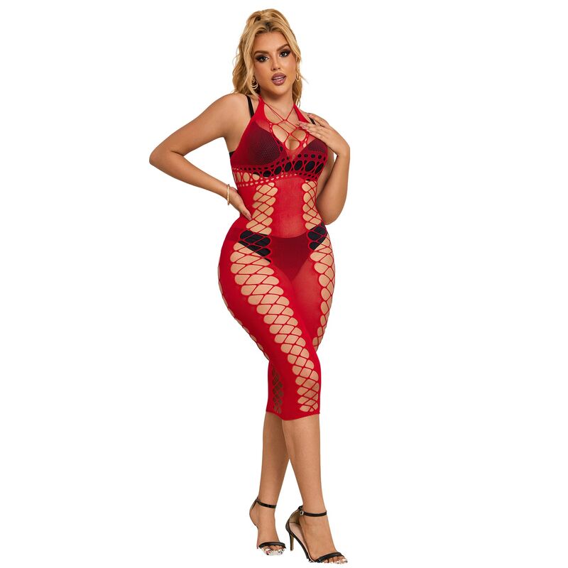 SUBBLIME – 952327 LONG RED FISHNET DRESS ONE SIZE