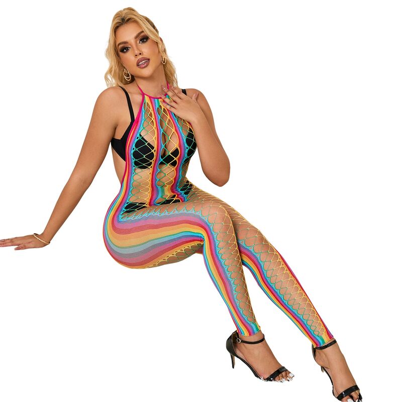SUBBLIME – 952358 BODYSTOCKING CON COLLO ALTO IN RETE ARCOBALENO XS/M