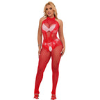 SUBBLIME – Schrittfreies Bodystocking aus Netz und Spitze in Rot, Einheitsgrösse
