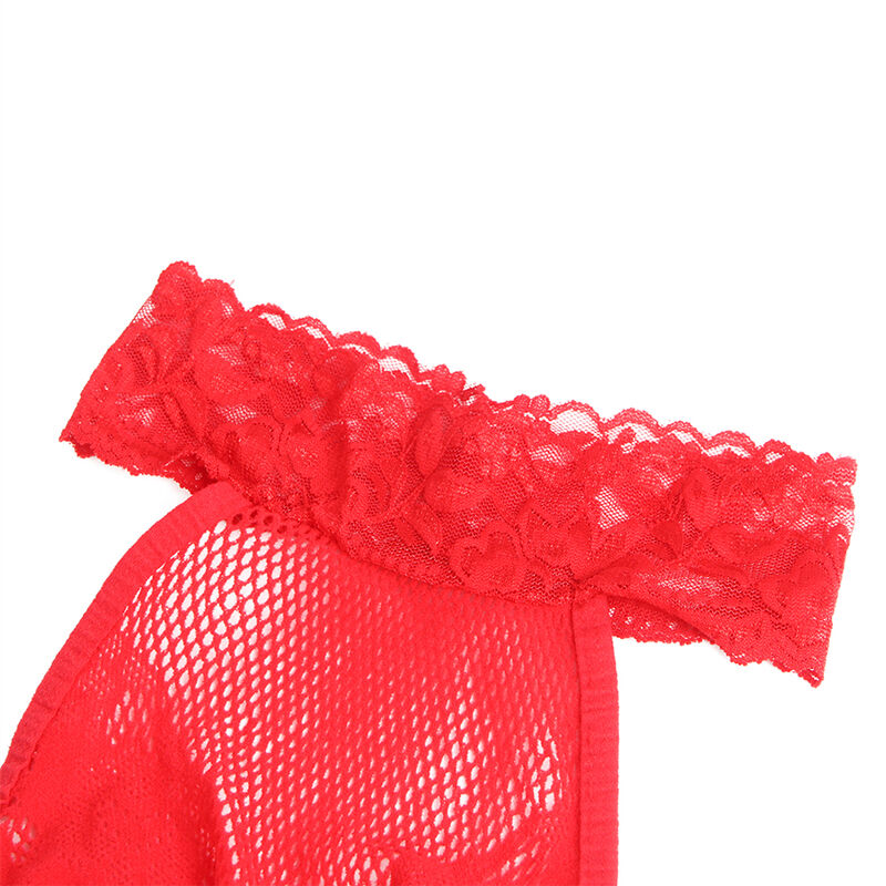 SUBBLIME – Schrittfreies Bodystocking aus Netz und Spitze in Rot, Einheitsgrösse