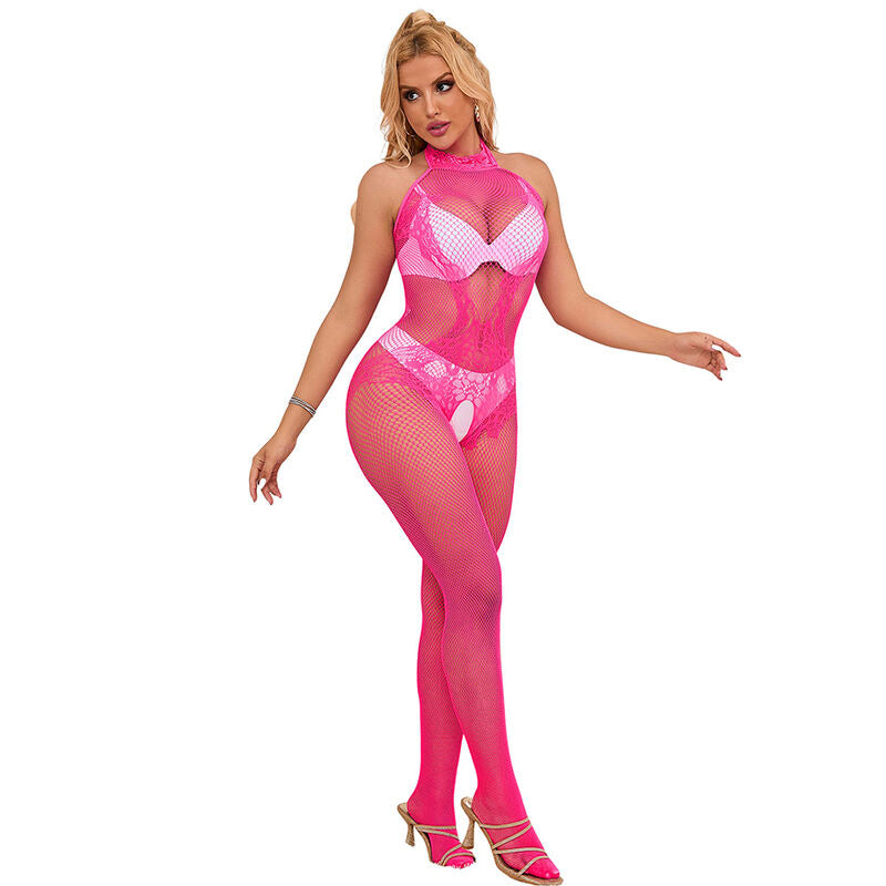 SUBBLIME – Bodystocking mit Netz, Spitze und hohem Kragen, Einheitsgrösse