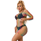 SUBBLIME – 952426 RAINBOW LONG SLEEVE FISHNET DRESS ONE SIZE