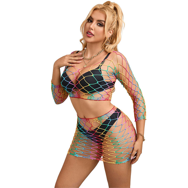 SUBBLIME – 952440 2-PIECE FISHNET SET LONG SLEEVE RAINBOW ONE SIZE