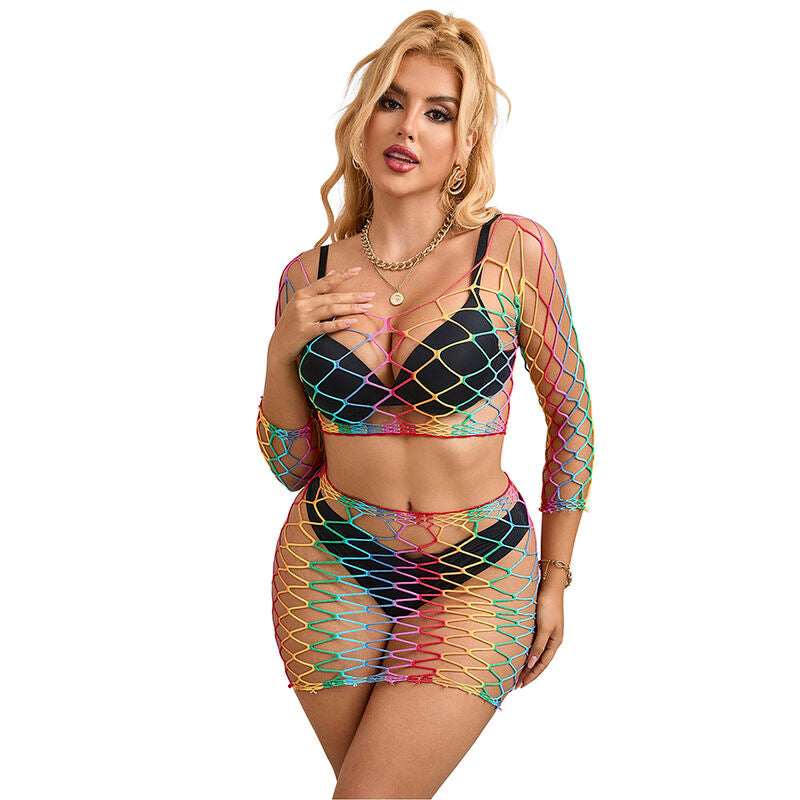 SUBBLIME – 952440 2-PIECE FISHNET SET LONG SLEEVE RAINBOW ONE SIZE