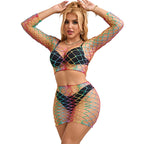 SUBBLIME – 952440 2-PIECE FISHNET SET LONG SLEEVE RAINBOW ONE SIZE