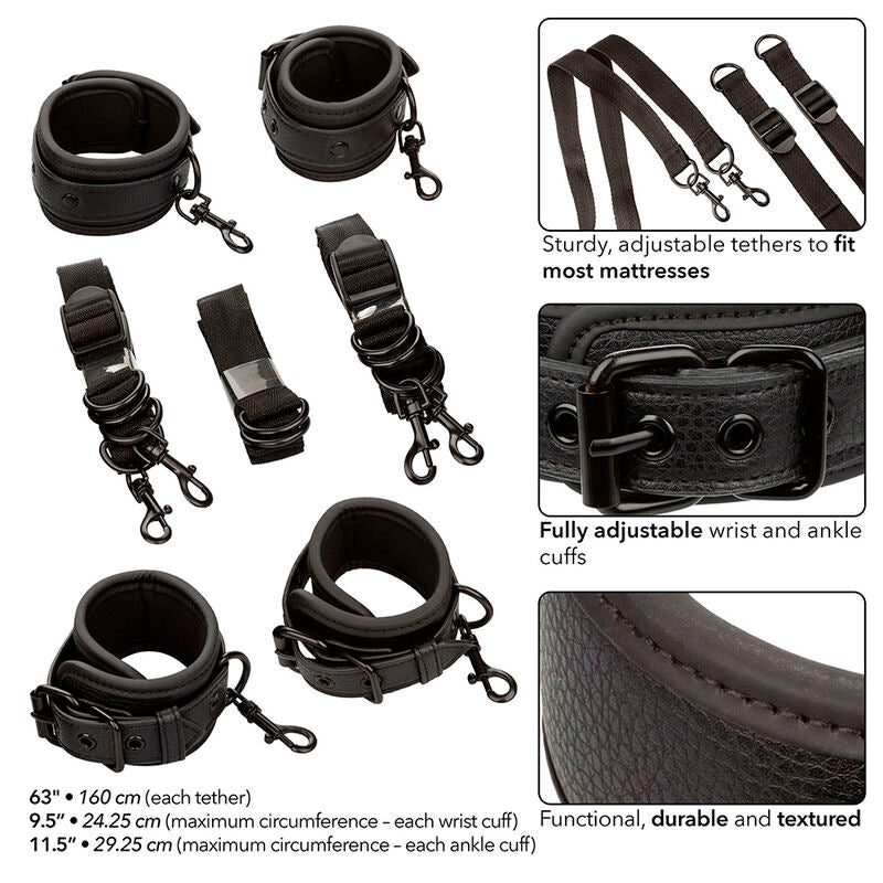 CALEXOTICS – NOCTURNAL CEINTURE DE LIT RÉGLABLE EN CUIR NOIR