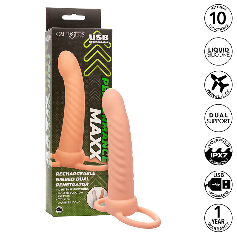 CALEXOTICS Performance Maxx Ribbed – Doppelpenetrator, hautfarben