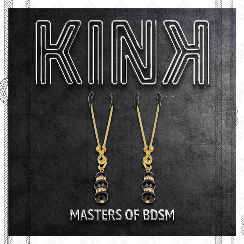 KINK – PINCES À TETON FINES OR AVEC 3 BILLES DE VERRE NOIR 7 CM