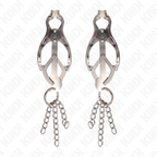Kink – Japanische Kleeblatt-Nippelklammern mit kleinen Ketten, Silber