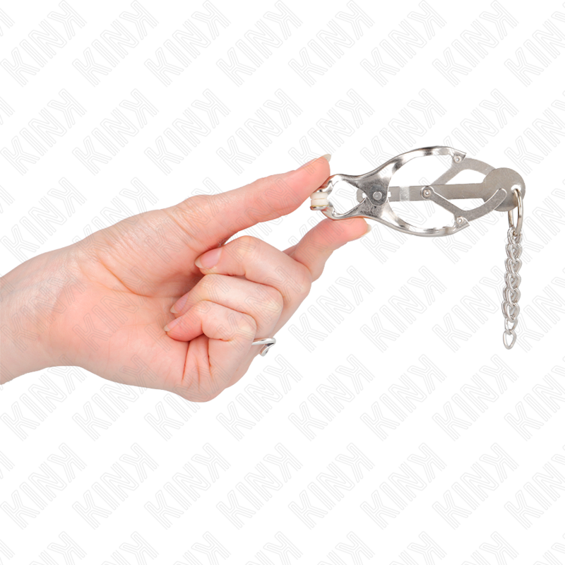 Kink – Japanische Kleeblatt-Nippelklammern mit kleinen Ketten, Silber
