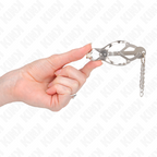 Kink – Japanische Kleeblatt-Nippelklammern mit kleinen Ketten, Silber