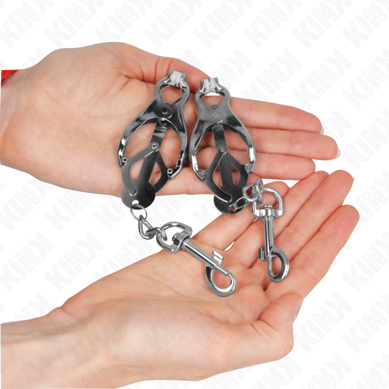 Kink – Japanische Kleeblatt-Nippelklammern mit Haken, Silber