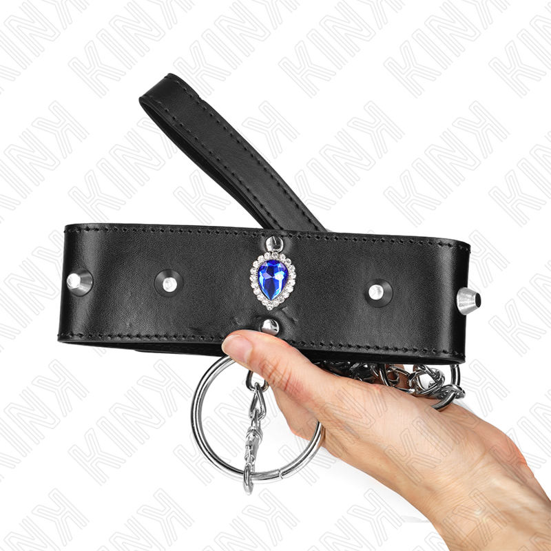 Kink – Halsband mit blauen Strasssteinen und Leine, 65 cm