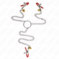 Kink Bell – 3-fach Nippel- und Klitorisklemmen, Rot, Kette 30 cm