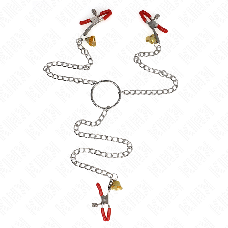 Kink Bell – 3-fach Nippel- und Klitorisklemmen, Rot, Kette 30 cm