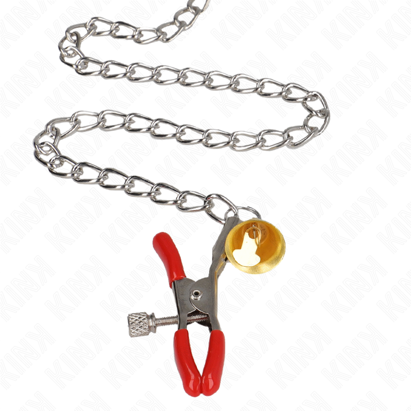 Kink Bell – 3-fach Nippel- und Klitorisklemmen, Rot, Kette 30 cm
