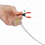 Kink Bell – 3-fach Nippel- und Klitorisklemmen, Rot, Kette 30 cm