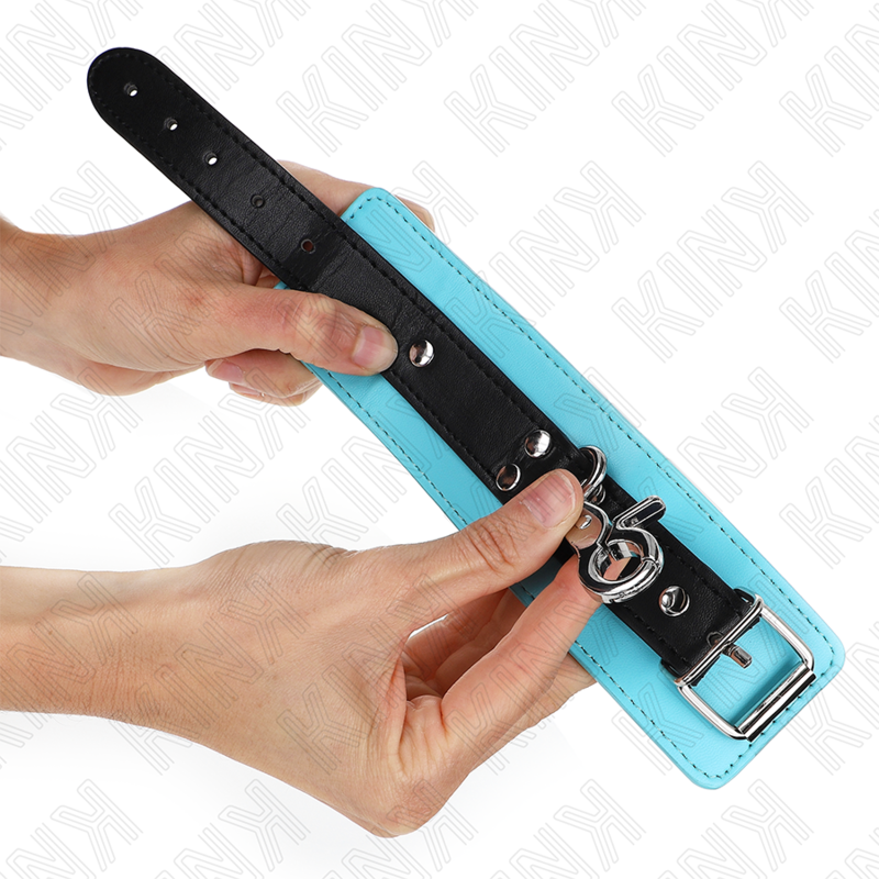 Kink – Premium abschliessbare Handgelenkfesseln Schwarz/Blau, 21–28 cm
