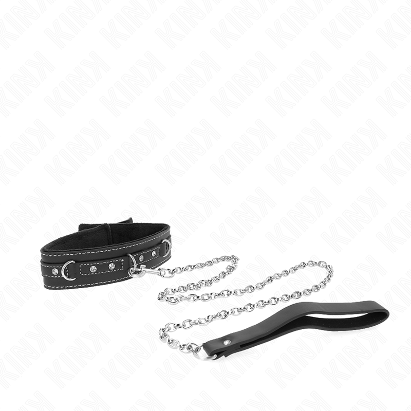 Kink – PVC-Leder-Halsband mit Strassnieten und Leine, 105 cm
