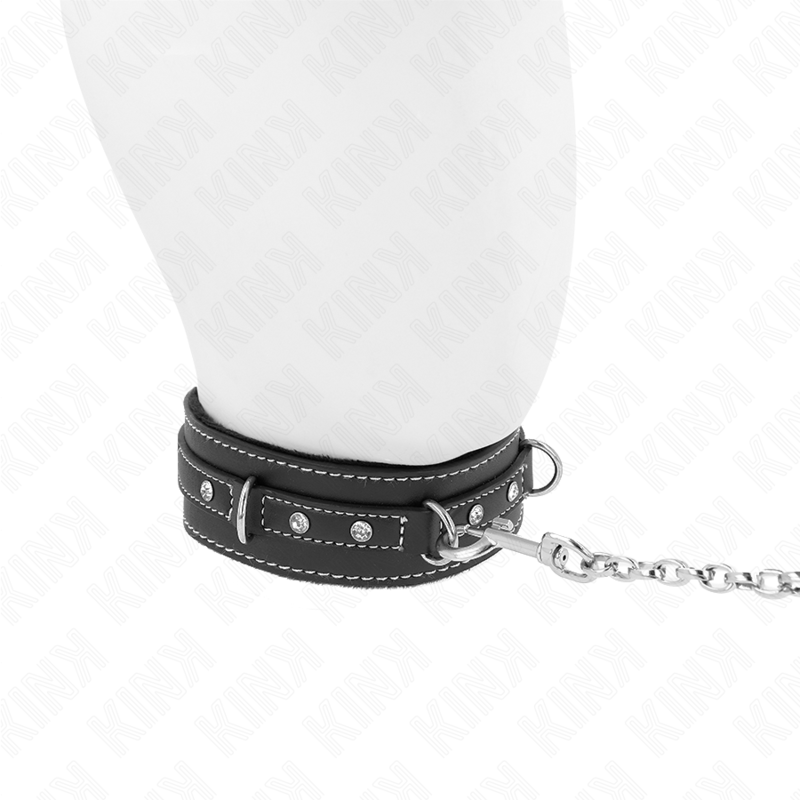 Kink – PVC-Leder-Halsband mit Strassnieten und Leine, 105 cm