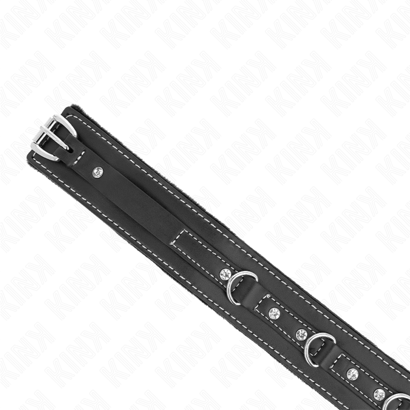 Kink – PVC-Leder-Halsband mit Strassnieten und Leine, 105 cm