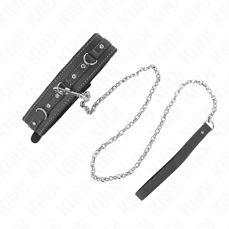 Kink – PVC-Leder-Halsband mit Strassnieten und Leine, 105 cm