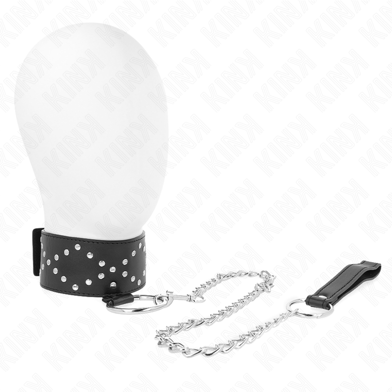 KINK – Halskette mit Leine und silbernen Nieten, 65 cm, verstellbar 36–43 cm x 5 cm