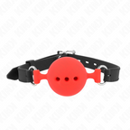 KINK – BAVAGLIO IN SILICONE INTERO 55 x 2 CM CON SFERA DA CM MISURA ROSSO REGOLABILE 35-51 CM