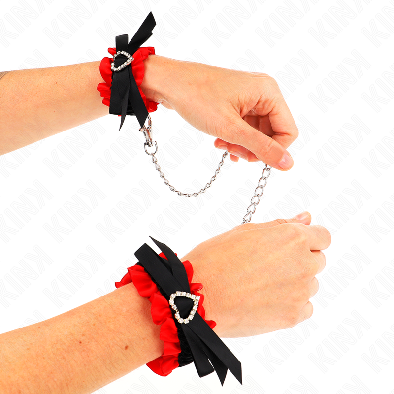 Kink – Elastische Spitzen-Handgelenksfesseln mit Herzdetails, 22–35 cm