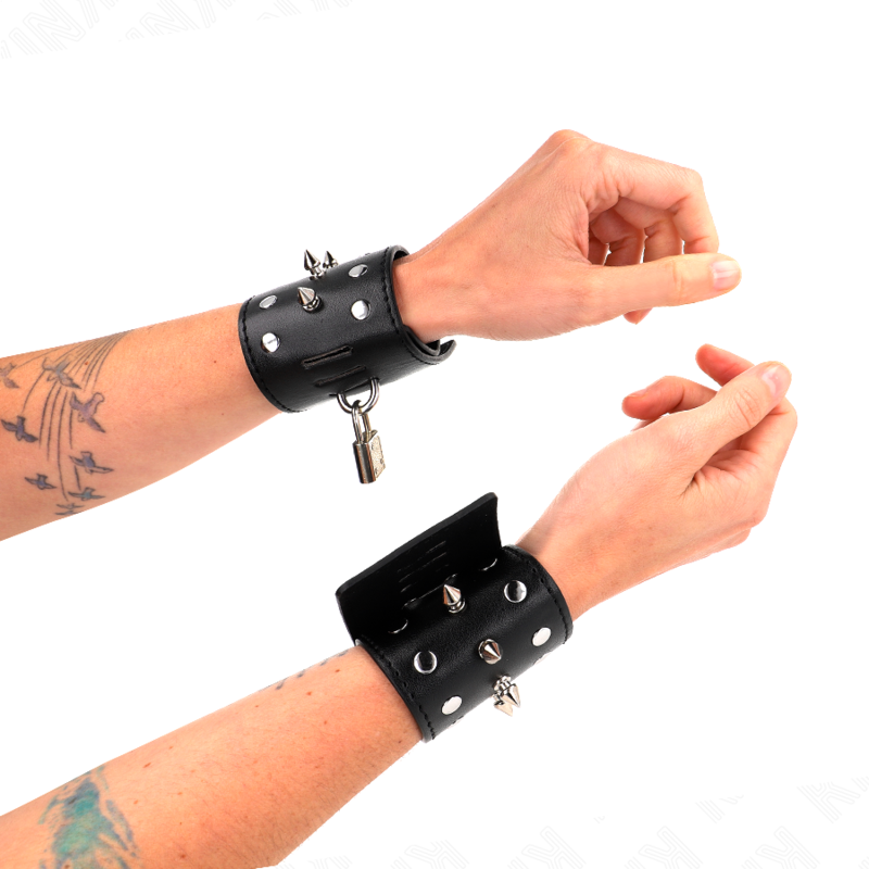 Kink – Punk-Handgelenkfesseln mit Spikes, 25 x 6 cm