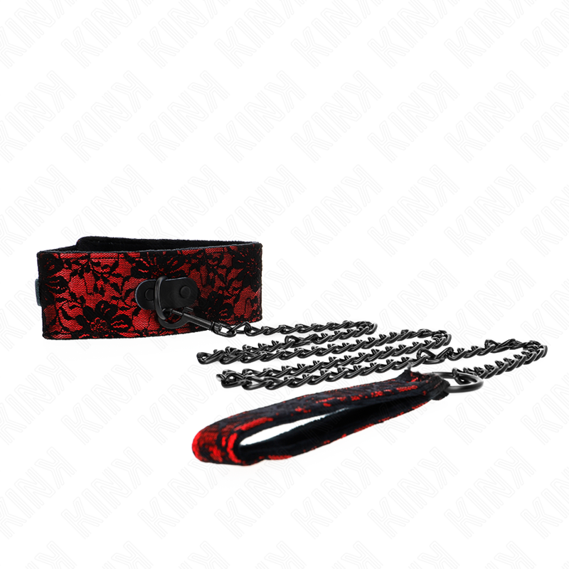 Kink – Spitzen-Halsband mit Echtleder-Leine, 105 cm