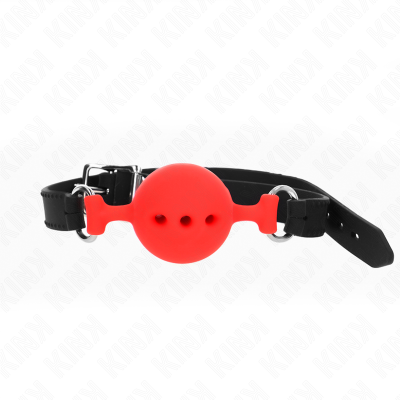 KINK – BAVAGLIO IN SILICONE INTERO 55 x 2 CM CON SFERA DA CM MISURA ROSSO REGOLABILE 35-51 CM