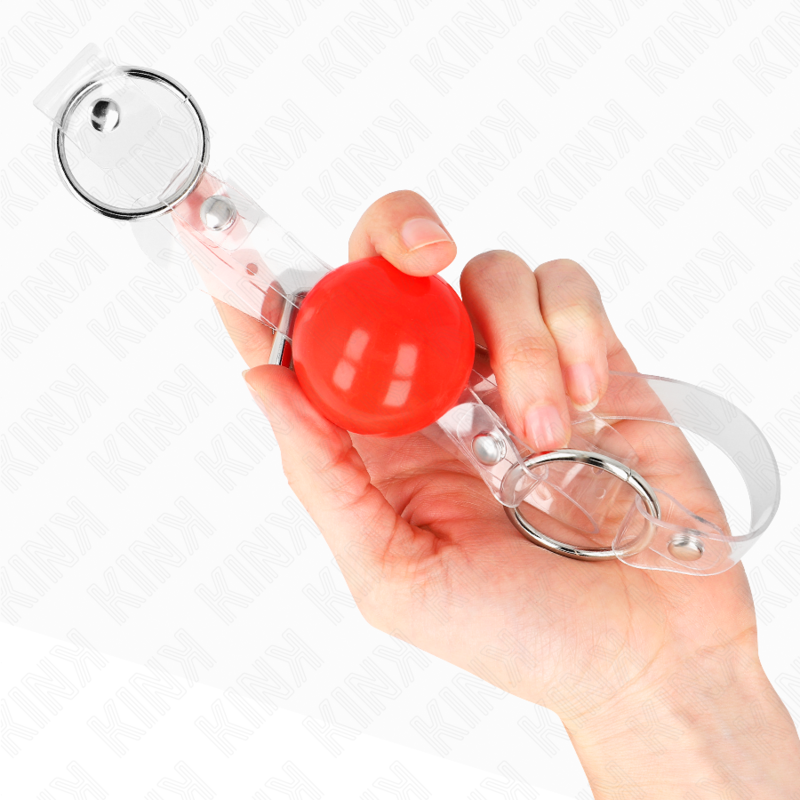 Kink – Verstellbarer Ballknebel aus transparentem PVC, Rot, 4 cm