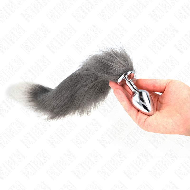 KINK – PLUG ANALE X CM CON CODA SINTETICA 40 CM GRIGIO E BIANCO