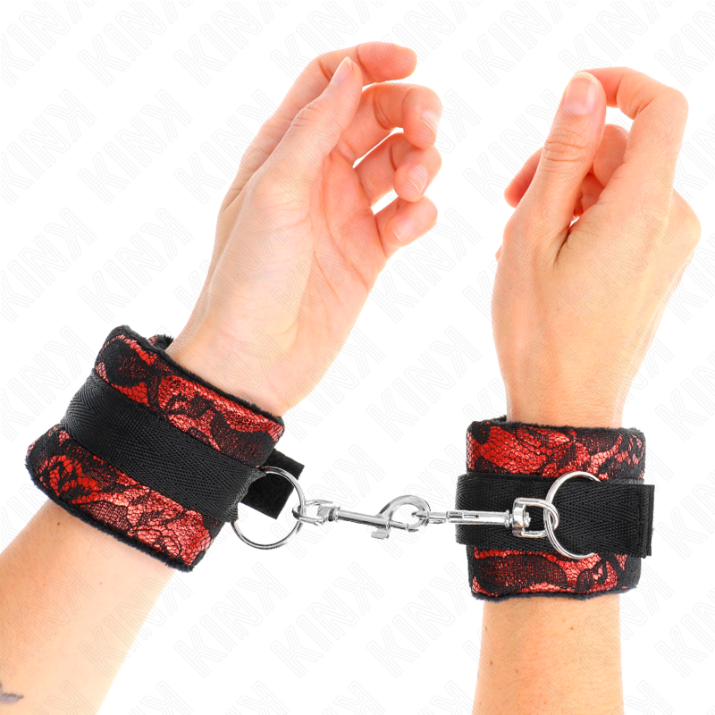KINK – ATTENTES-POIGNETS COURTES EN DENTELLE DE VELOURS ET RELIURE EN NYLON / NOIR 23 X 6,5 CM