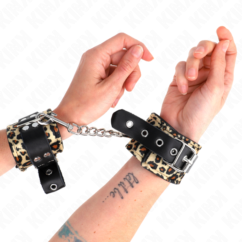 Kink Leopard – Handgelenkfesseln aus Echtleder, 18–29 cm