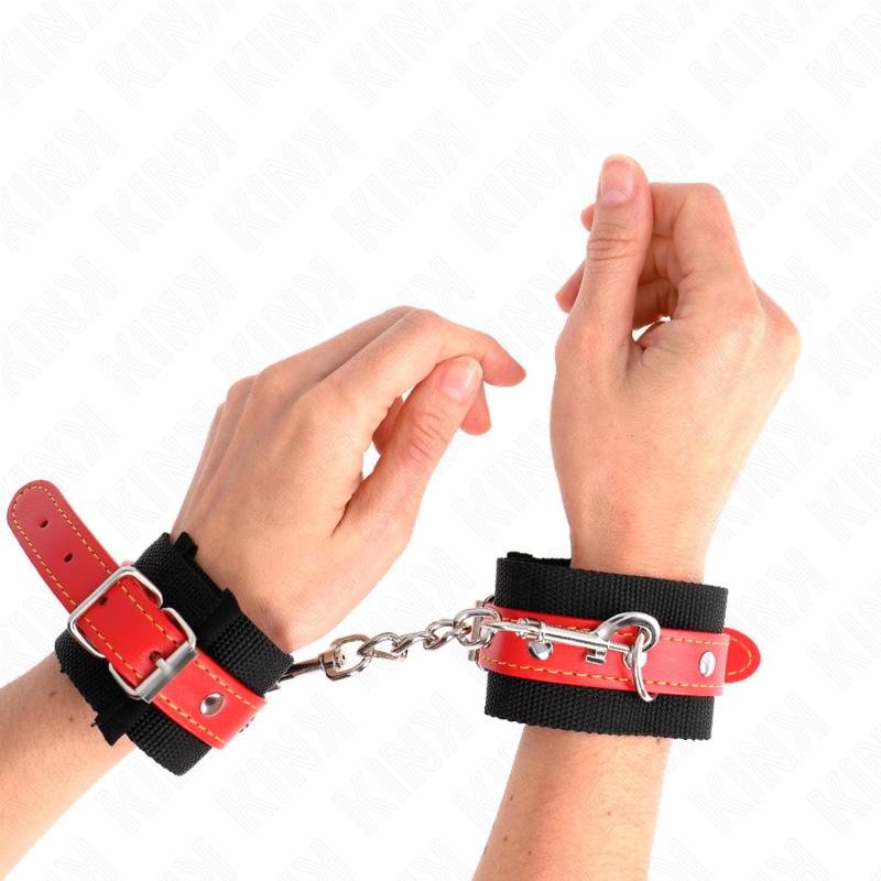 KINK – RESISTENZA DA POLSO IN NYLON NERO CON SIMILPELLE ROSSO REGOLABILE 19-24 CM X 5,5 CM