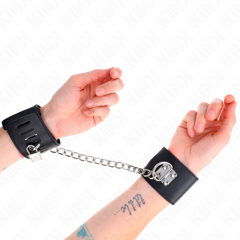 KINK – FIXED WRIST RESTRAINTS WITH CHAIN 30 CM AND PADLOCK CLOSURE BLACK ADJUSTABLE 16-23 CM X 5.5 CM