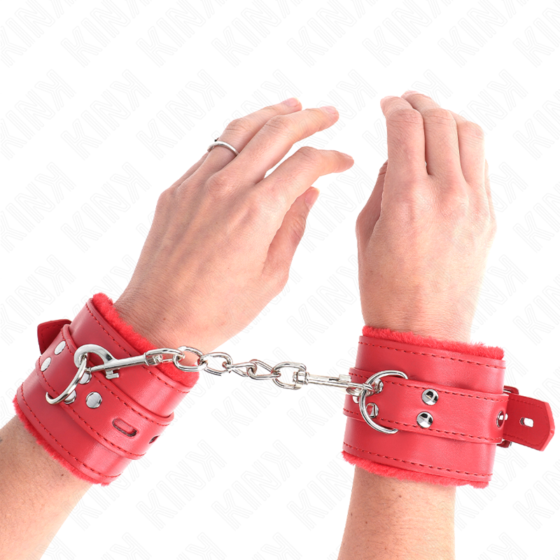 KINK – Pelzgefütterte Handgelenksfesseln mit quadratischen Löchern, 17–29 cm x 6 cm