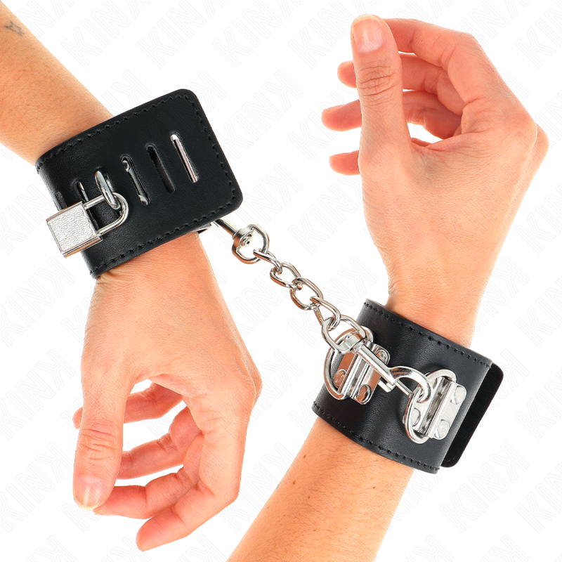 Kink – Multiposition-Handgelenkfesseln mit Vorhängeschloss, Schwarz 16–23 cm