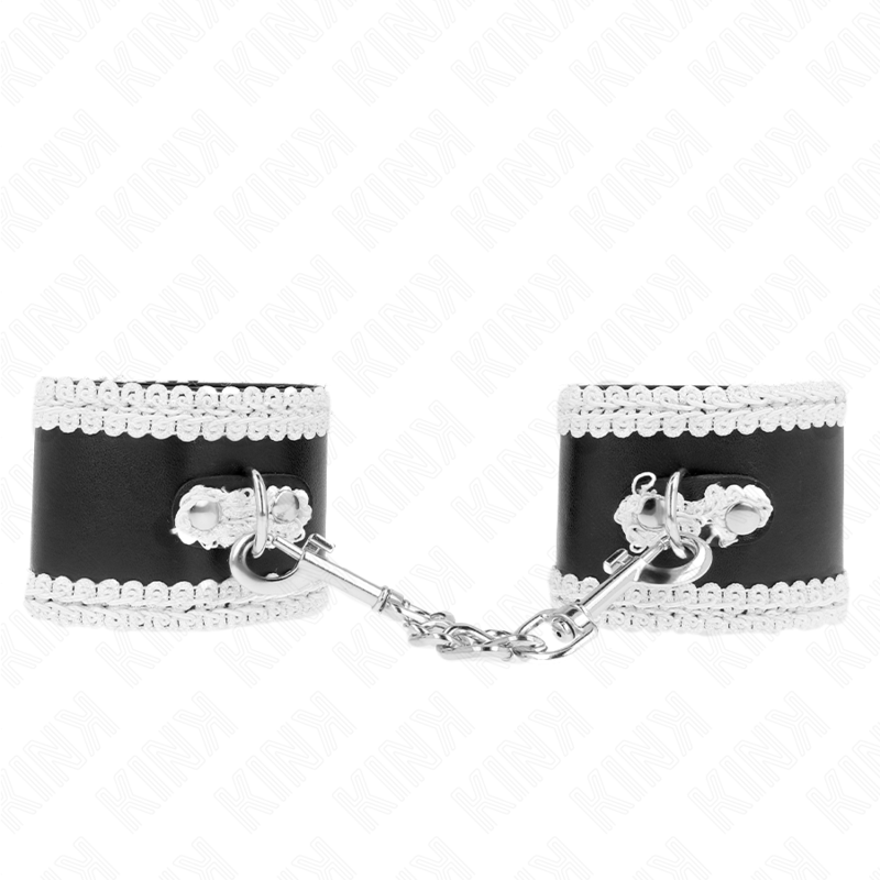 KINK – BLACK WRIST RESTRAINTS WITH WHITE DECORATE LACE ADJSUTABLE 20-23 CM X 5.5 CM