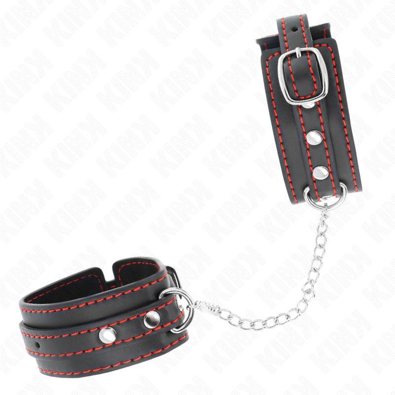 KINK – PETITES RETENUES-POIGNETS NOIRES AVEC DOUBLURE ROUGE RÉGLABLE 14-24 CM X 3,5 CM