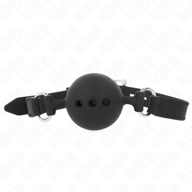 KINK – BAVAGLIO IN SILICONE INTERO 55 x 2 CM CON SFERA DA CM MISURA NERO REGOLABILE 35-51 CM